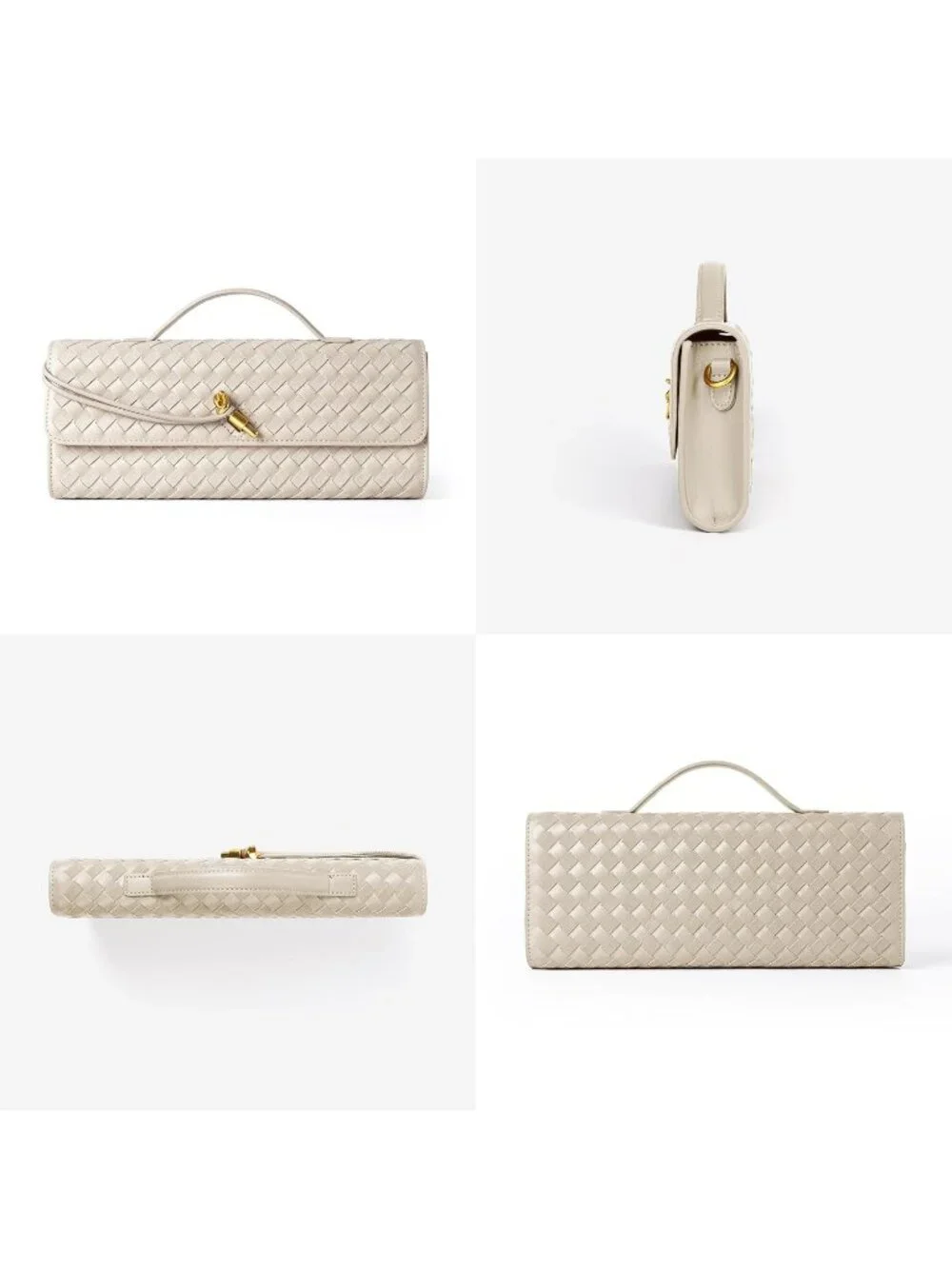 Women Seashell Beige Leather Suede Woven Clutch Purse For Evening Crossbody Bag